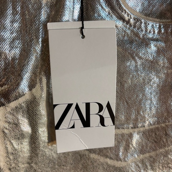 ZARA Sz M The Pleated High Waist Metallic Silver Midi Skirt NEW WITH TAGS - Picture 4 of 12
